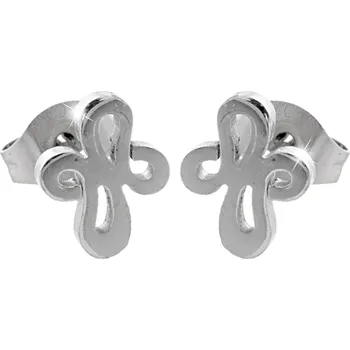 Módní doplněk JSB bijoux s.r.o. Ocelové náušnice puzety prořezávaný abstraktní kříž bez krystalů