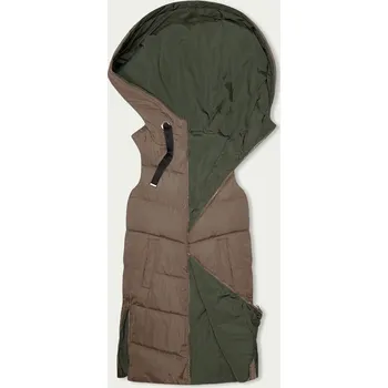 Dámská vesta Béžovo-khaki dlouhá dámská oboustranná vesta (B8159-12) odstíny zelené L (40)