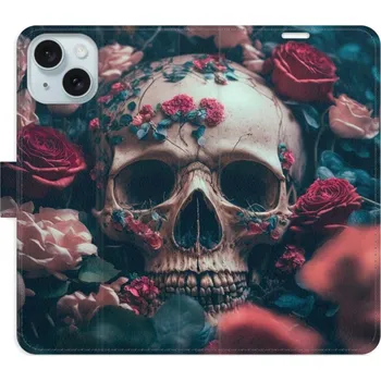 Pouzdro na mobilní telefon Flipové pouzdro iSaprio - Skull in Roses 02 - iPhone 15