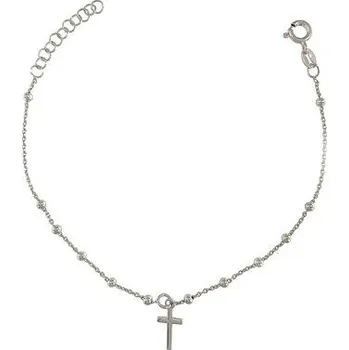 Náramek Stříbrný náramek s kuličkami a křížkem délka náramku 17+2cm