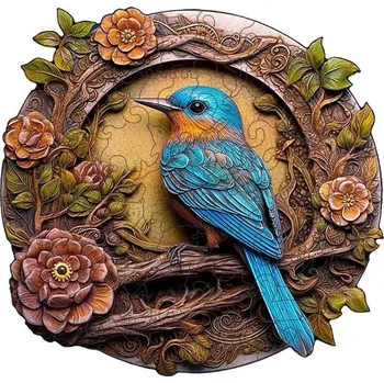 Puzzle Kulaté dřevěné puzzle - Datel, A4