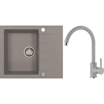 Granitový dřez Alveus Set Cadit 10 Granitový dřez s odkapem 590x500 mm + baterie Roxa 81, beton, SETA22197