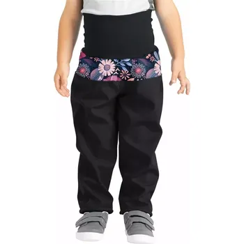 Chlapecké kalhoty Batolecí Sofshellové kalhoty Unuo s Fleecem Basic Černá Kouzelné květiny velikost 86/92