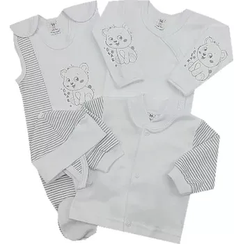 Kojenecká souprava 4-dílná soupravička do porodnice Exlusiv bílá šedé pásky medvídek bear