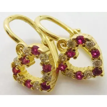 Náušnice Klenoty Budín Dětské srdíčkové zlaté náušnice se zirkony a rubíny 585/1,27gr HK2229 (Klenoty Budín Dětské srdíčkové zlaté náušnice se zirkony a rubíny 585/1,27gr HK2229)