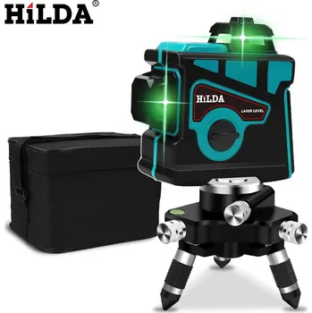 Měřící laser HILDA Laser Tripod Level 12 Lines 3D Level samonivelační 360 Horizontální i vertikální kříž Super silný zelený laser