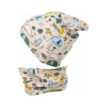 Kojenecká čepice Bavlněná čepice Emitex s nákrčníkem jednovrstvá zvířátka