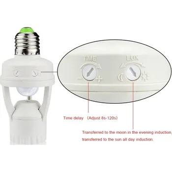 Žárovka Inteligentní 110V-240V 60W PIR indukční infračervený snímač pohybu E14 E27 LED svítilna Držák základny S kontrolkou světla Spínač žárovky