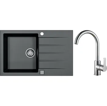 Granitový dřez Alveus Set Cadit 20 Granitový dřez s odkapem 790x500 mm + baterie Tonia chrom, černá, SETA20030