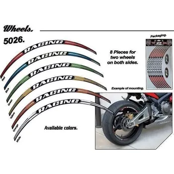 Samolepicí dekorace na vozidlo PROGRIP proužky na ráfky, RACING barva červená