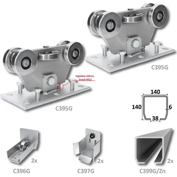 sada pro nesenou bránu C Set Grande/Zn - kování pro posuvné brány, profil Zn 140 x 140 x 6 mm, 12 m, 2 x vozík, 2 x kapsa, 2 x kolo