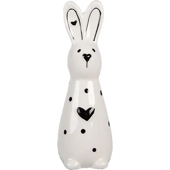 Bílo-černá keramická dekorace králíček Black&amp;White Bunny - 5*4*13 cm