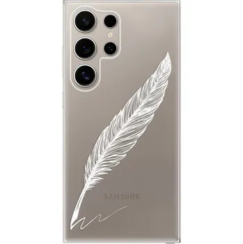 Pouzdro na mobilní telefon Odolné silikonové pouzdro iSaprio - Writing By Feather - white - Samsung Galaxy S24 Ultra