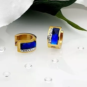 Náušnice Dámské ocelové náušnice kruhy zlaté - tmavě modré