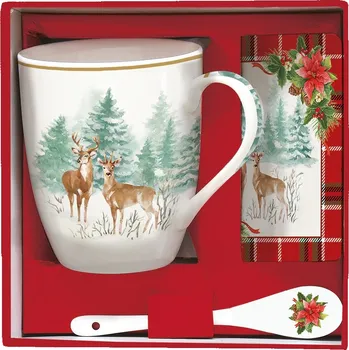 Easy Life Vánoční čajová sada Winter Forest porcelánový hrnek 350 ml, porcelánová lžička, podtácek3 ks