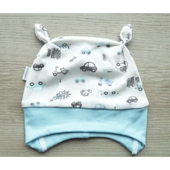 Kojenecká čepice AMÁLKA Bavlněná, zavazovací čepička, autíčka Velikost: 56-62