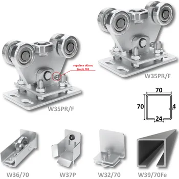 Pohon brány sada pro nesenou bránu W Set 70/Fe - kompletní sada na posuvnou bránu do 300 kg, C profil 70 x 70 x 4 mm černý, 6 m, stavitelné vozíky