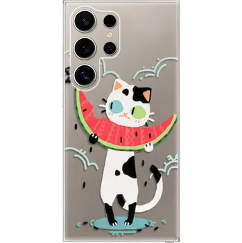Pouzdro na mobilní telefon Odolné silikonové pouzdro iSaprio - Cat with melon - Samsung Galaxy S24 Ultra