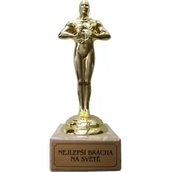 Trofej pro bráchu s kovovým štítkem: Nejlepší brácha na světě. Každý správný brácha si zaslouží tohle ocenění. Luxusní pozlacená soška tradičního filmového Oskara se štítkem přímo pro vašeho prima bráchu je tak ideálním dárkem k narozeninám, svátku, vánoc