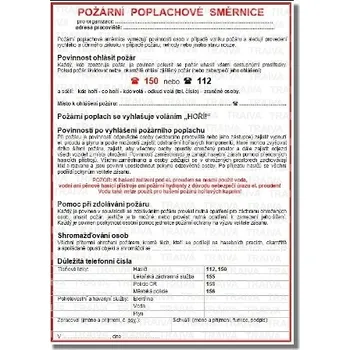 Požární poplachové směrnice Plast 210 x 297 mm (A4) tl. 0.5 mm - Kód: 00668
