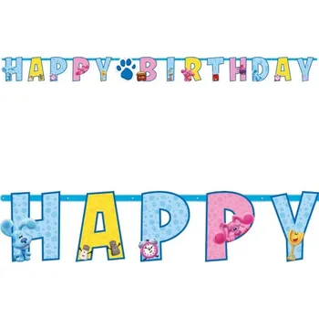 Party dekorace Party nápis Happy Birthday Stopy Blue - Modříkovy hádanky - 180 x 15 cm