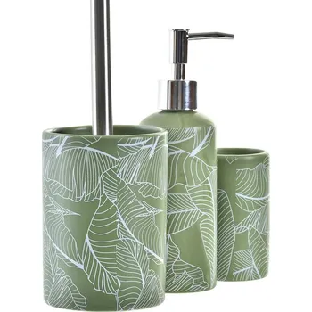 Koupelový kartáč Sada koupelnových doplňků DKD Home Decor List rostliny PP Dolomit Zelená (3 ks)