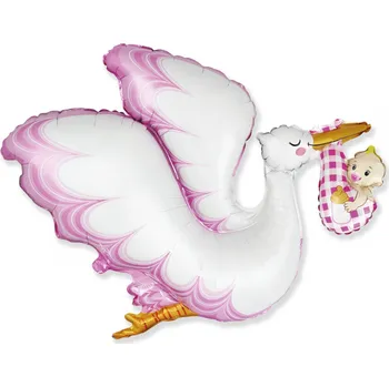 Party dekorace Foliový balonek čáp - baby girl 61 cm