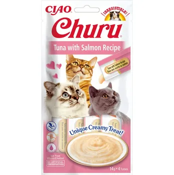 Pamlsek pro kočku Inaba Ciao Churu Cat Purée Tuna with Salmon 4x 14 g