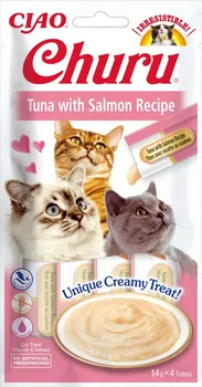 Pamlsek pro kočku Inaba Ciao Churu Cat Purée Tuna with Salmon 4x 14 g
