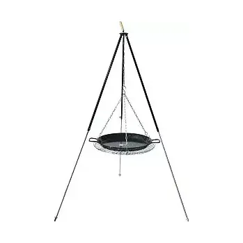 kotlíky Trojnožka teleskopická černá 1,8 m, grilovací rošt 70 cm a Paella pánev 65 cm smaltovaná (grilovací rošt 70 cm se smaltovanou Paella pánví 65 cm na teleskopické trojnožce 1,8 m )