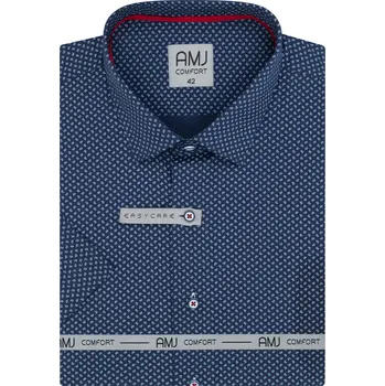 Pánská košile Pánská košile AMJ bavlněná, tmavě modrá se slzičkami, VKSBR1282, krátký rukáv, slim fit, vel. 42