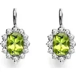 Zlaté náušnice s diamanty, přírodní olivín, bílé zlato, VE 247