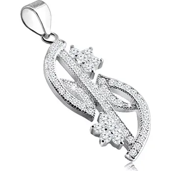 Přívěsek Stříbrný přívěsek 925 - zirkonová linie v podobě listů, dva blýskavé kvítky