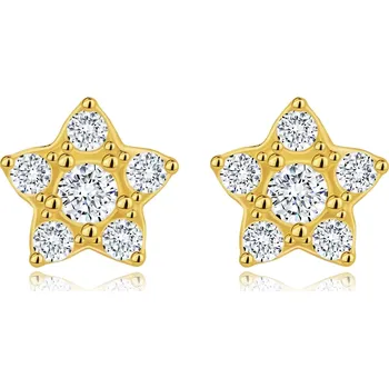 Náušnice Puzetové náušnice ze žlutého 14K zlata - hvězdy s kulatými zirkony
