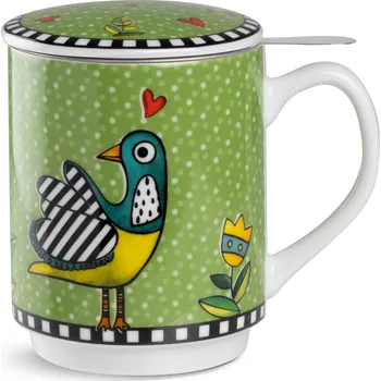 Egan Italy Egan - Porcelánový hrnek se sítkem a víčkem COCORICO' GREEN - 350 ml