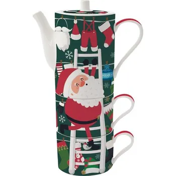 Konvice na čaj Vánoční porcelánová sada 2 hrnky s konvičkou 500ml Santa's Outfit, Easy Life