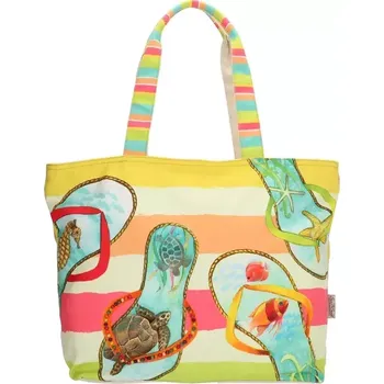 Plážová taška Barevná plážová taška s letním motivem sandálů PE-Florence Leisure Beachbag 18135 – materiál polyester, kapsa na zip a otevřené kapsičky na drobnosti, stylová prostorná kabelka vhodná k vodě | Cooltovka.cz