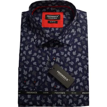 Pánská košile Pánská košile s dlouhým rukávem - střih SLIM - vzor F183 - tmavě modrá se vzorem (javorové listy) - 41