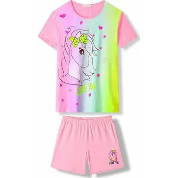 Dívčí pyžamo DÍVČÍ LETNÍ PYŽAMO S JEDNOROŽCEM LÉTO Barva: Světle růžová, Velikost: 116