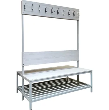 3MH s.r.o. Šatní lavice s věšáky oboustranná, 1800 x 1500 x 830 mm - lamino/kov Skelet:: kov šedá RAL 7035, Provedení lamina:: dub corbridge, Konstrukce pro odkládání obuvi:: ano +1 033,00 Kč