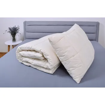 přikrývka SET Z OVČÍ VLNY STŘÍBROAKTIV Celoroční přikrývka + Vlněný polštář - 240x220 + 2x 70x90 cm , Smetanová sypkovina StříbroAktiv