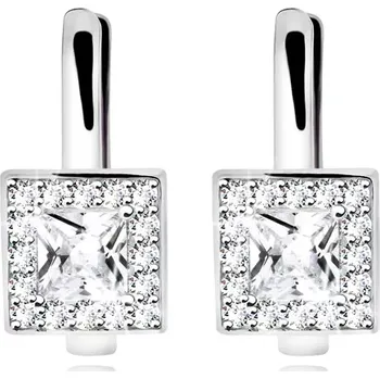 Náušnice Rhodiované náušnice, stříbro 925, čirý čtvercový zirkon s třpytivou obrubou