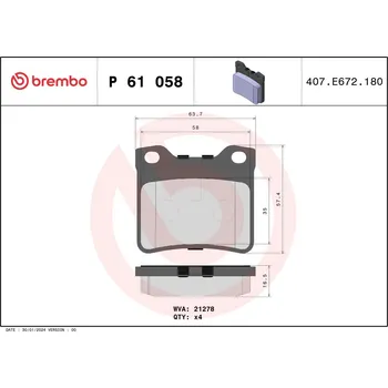 Brzdová destička Sada brzdových destiček, kotoučová brzda BREMBO P 61 058