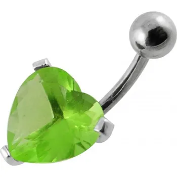 Piercing Šperky4U Stříbrný piercing do pupíku - srdíčko, světle zelený zirkon - BP01012-G