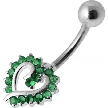 Piercing Šperky4U Stříbrný piercing do pupíku srdíčko, tmavě zelené zirkony - BP01026-E