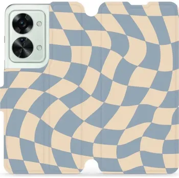 Pouzdro na mobilní telefon Flipové pouzdro Mobiwear - OnePlus Nord 2T 5G - VA59S Modrá a béžová šachovnice (Knížkové flip pouzdro, obal, kryt na mobil OnePlus Nord 2T 5G - VA59S Modrá a béžová šachovnice, materiál Umělá kůže + TPU - ochrana 360°, stojánek, silikonová vanička,)