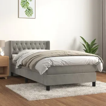 Ložnice vidaXL Box spring postel s matrací 90x190 cm samet [3131116] Barva: světle šedá