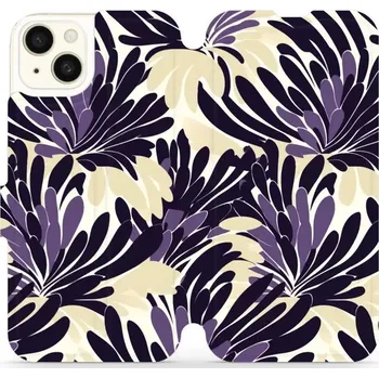 Pouzdro na mobilní telefon Flipové pouzdro Mobiwear - Apple iPhone 15 Plus - VA47S Fialová flóra (Knížkové flip pouzdro, obal, kryt na mobil Apple iPhone 15 Plus - VA47S Fialová flóra, materiál Umělá kůže + TPU - ochrana 360°, stojánek, silikonová vanička, magnetické zavírání)