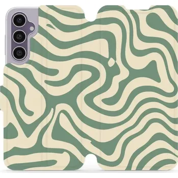 Pouzdro na mobilní telefon Flipové pouzdro Mobiwear - Samsung Galaxy S23 FE - VA57S Zelené a béžové zkrouceniny (Knížkové flip pouzdro, obal, kryt na mobil Samsung Galaxy S23 FE - VA57S Zelené a béžové zkrouceniny, materiál Umělá kůže + TPU - ochrana 360°, stojánek, silikonová)