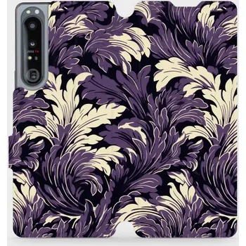 Pouzdro na mobilní telefon Flipové pouzdro Mobiwear - Sony Xperia 1 IV - VA46S Fialové rostliny (Knížkové flip pouzdro, obal, kryt na mobil Sony Xperia 1 IV - VA46S Fialové rostliny, materiál Umělá kůže + TPU - ochrana 360°, stojánek, silikonová vanička, magnetické zavírání)